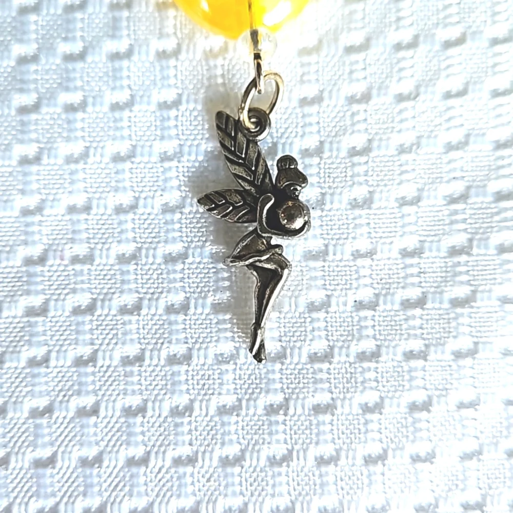 Romantic Sparkling Fairy Charm Keychain with Yellow-Gold Toned Beads Handmade